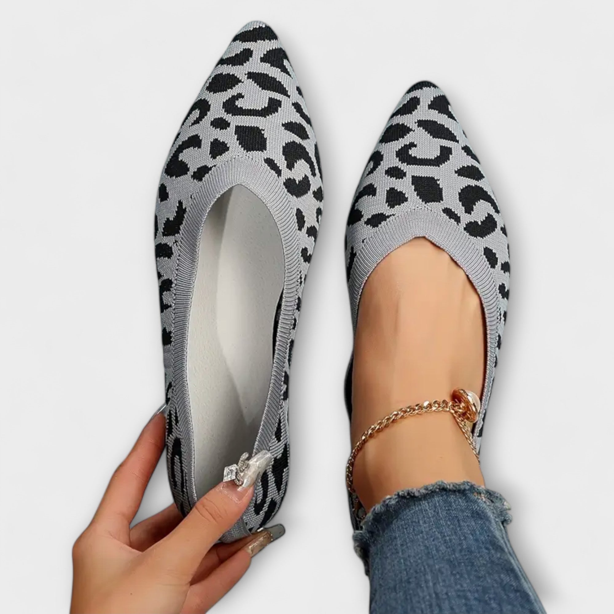 Paula - Krajkové slip-on boty s leopardím vzorem