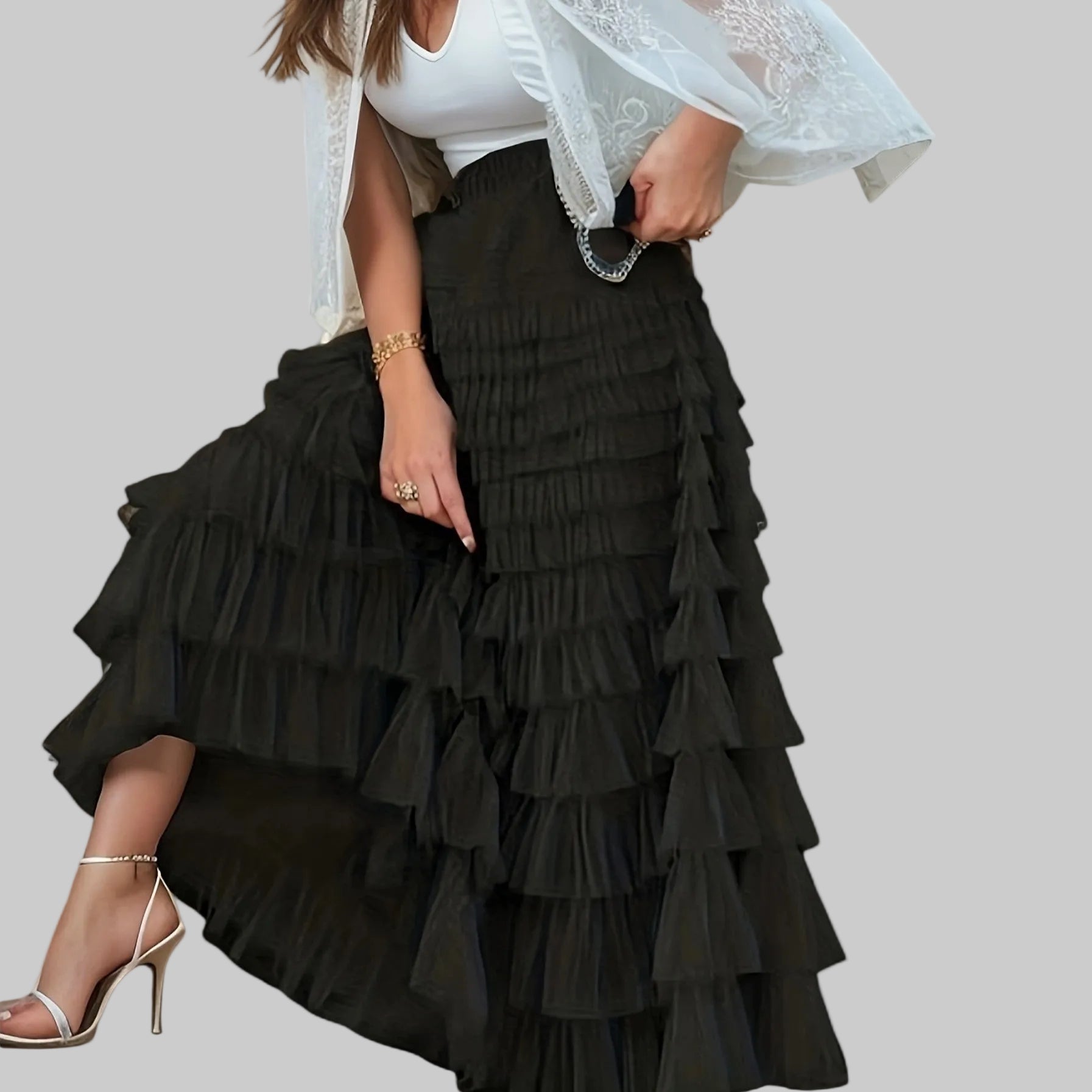 Kristýna - Elegantní Sukně s Tylovou Dekorativní Detail